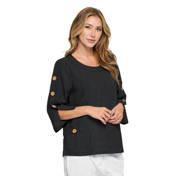 Seersucker Brush Dye Cotton Top in Black - CS111-BLK
