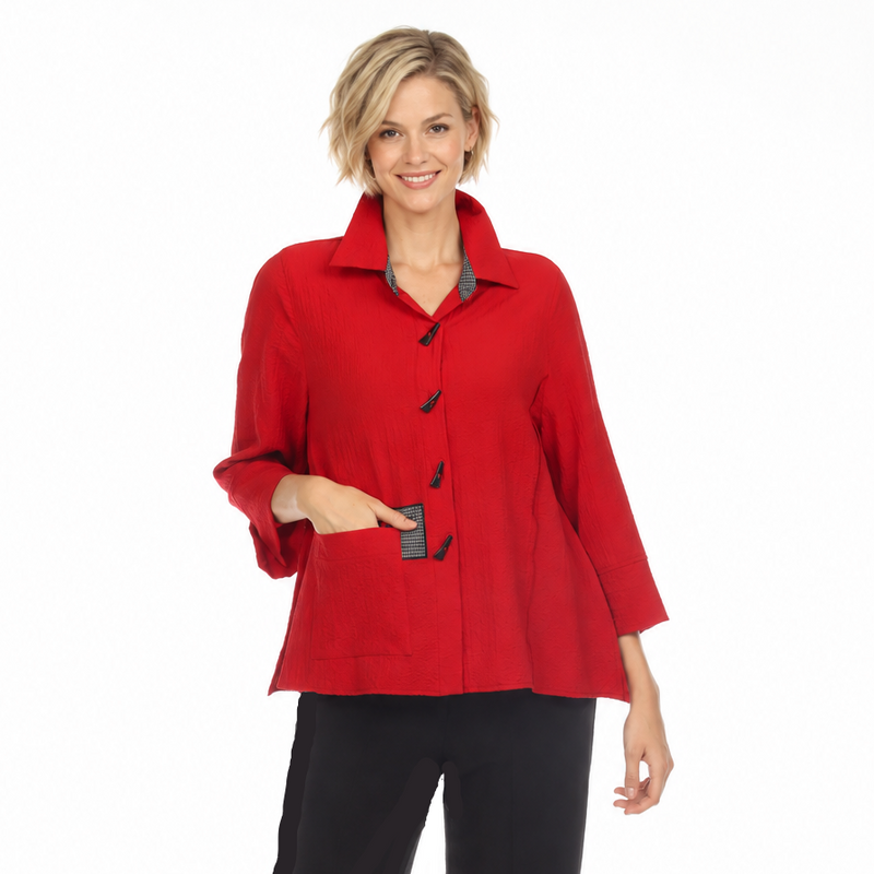 Patch Trim Shirt/Jacket in Red - 3649-RD