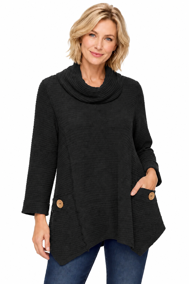 Waffle-Knit Cowl-Neck Tunic - FW153
