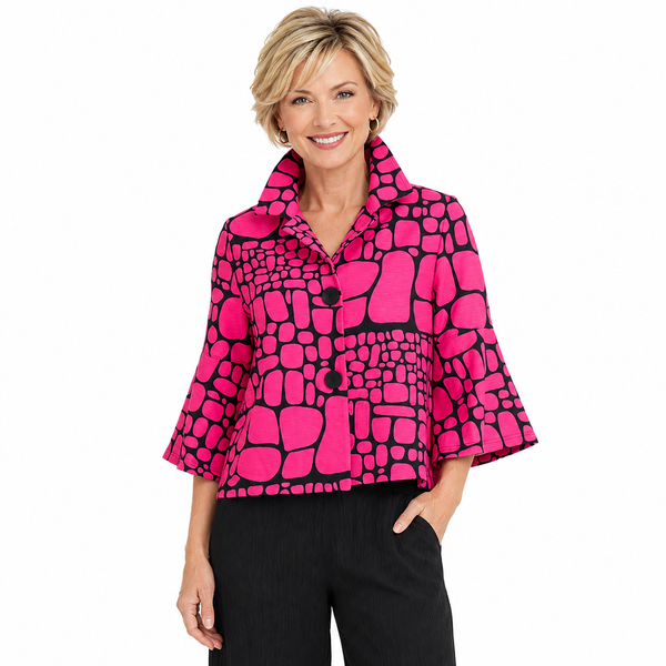 Pebblestone Pattern Cropped Jacket in Fuchsia/Black - 4962-FCH
