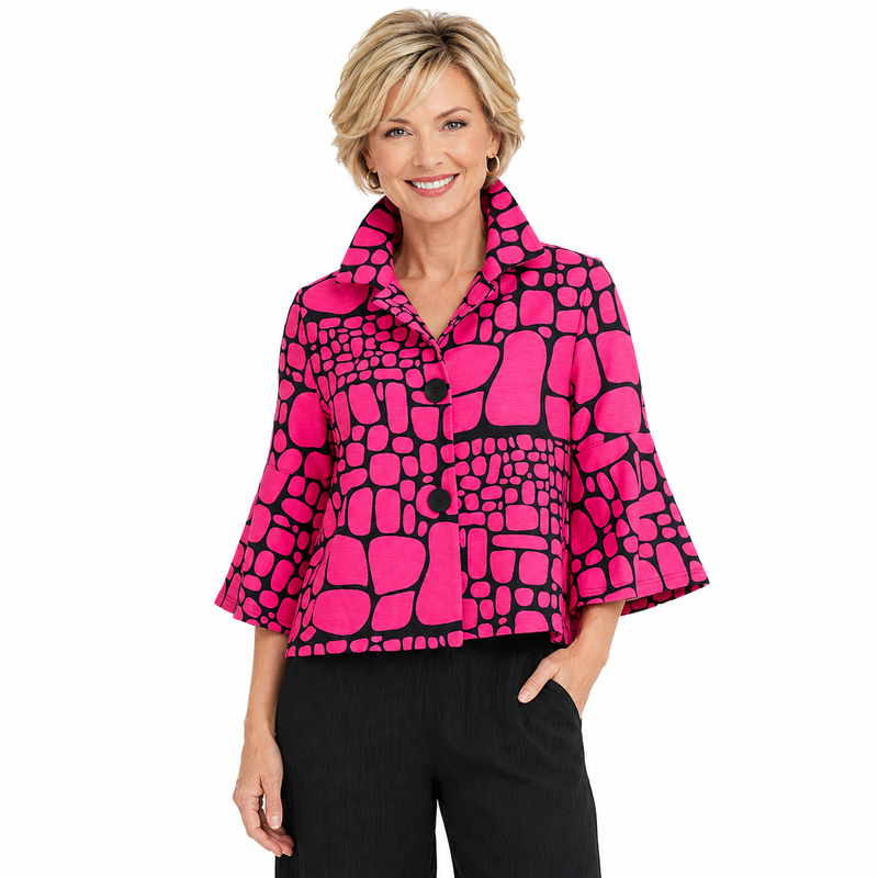 Pebblestone Pattern Cropped Jacket in Fuchsia/Black - 4962-FCH