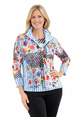 Floral & Stripe Print Mesh Jacket & Tank - 31451