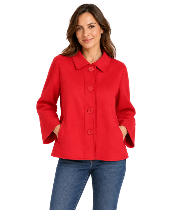 Faux Suede Button Front Jacket in Red - 4977-RD