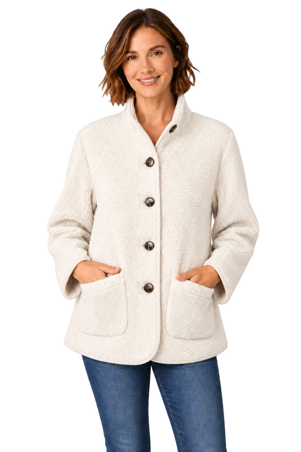 Faux Suede & Sherpa Reversible Jacket in Ivory - 5147-IVO