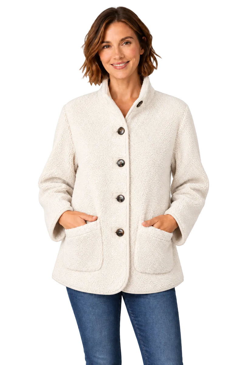 Faux Suede & Sherpa Reversible Jacket in Ivory - 5147-IVO