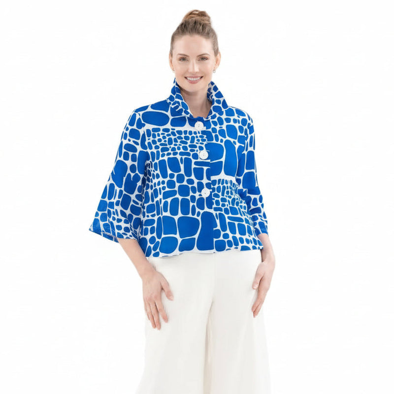 Abstract Mosaic Print Short Jacket in Blue - 5087-BLU