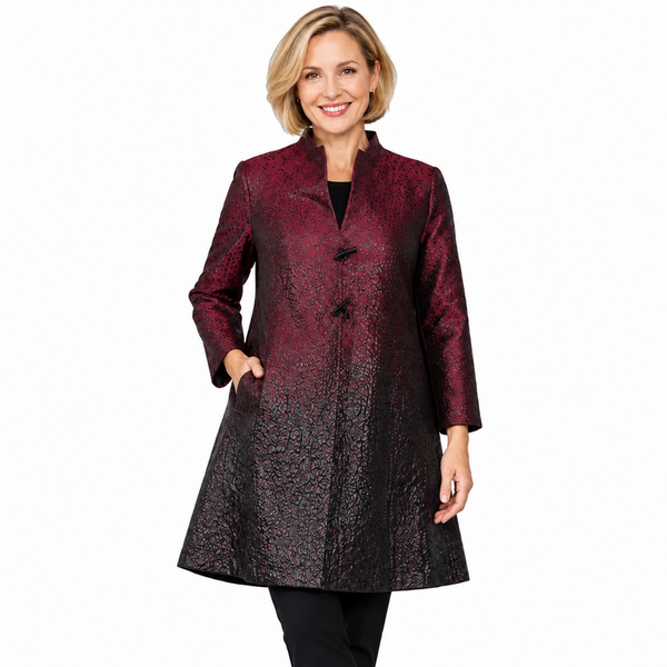 Just In! Textured Jacquard Ombre Shimmer Jacket in Wine - 7956J