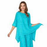 Textured Floral Tunic with Mesh Trim in Turquoise  - 7798T-Turq