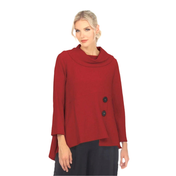 Cowl-Neck Asymmetric Tunic Top in Red -3574-RD - Size XXL Only!