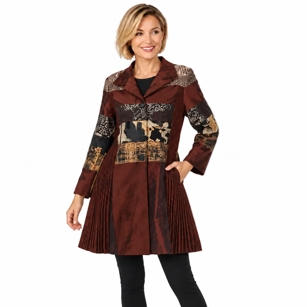 Mixed-Media Pleated Tunic Dress in Copper Bronze  - C2648-4
