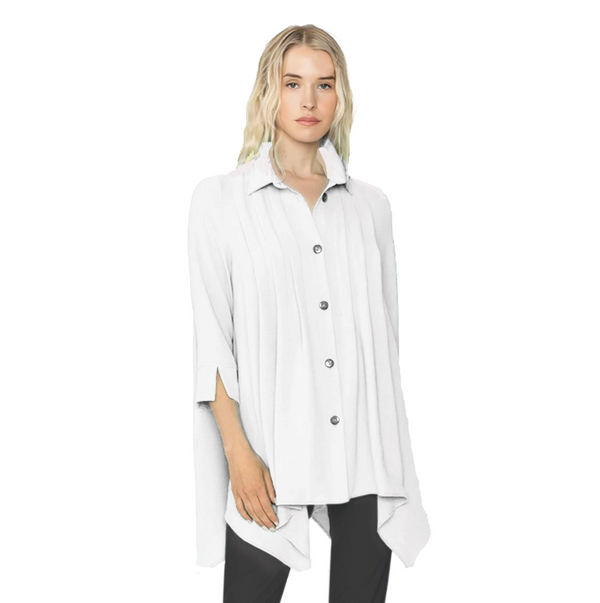 IC Collection Long Pleated Blouse in White - 5682B-WHT