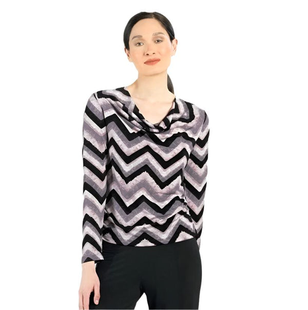 Clara Sunwoo Chevron-Print Drape Neck Top - T235P - Sizes XS, S & XL