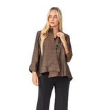 Simply Elegant One-Button Jacquard Jacket in Brown - 6288J-BN