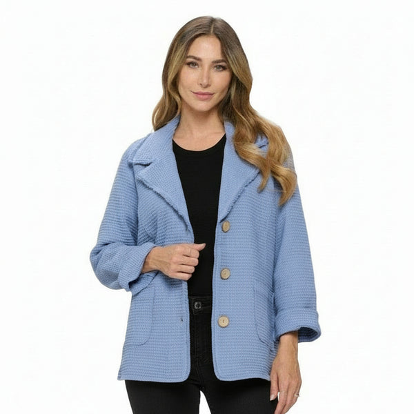 Waffle Blazer Style Jacket in Dusty Blue - SW222-DB - Size S Only!