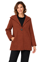 One-Button Hooded Waffle Jacket in Clay Red - FW138-CLR