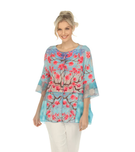 Floral-Print Boatneck Tunic Top in Fuchsia Multi - 3867