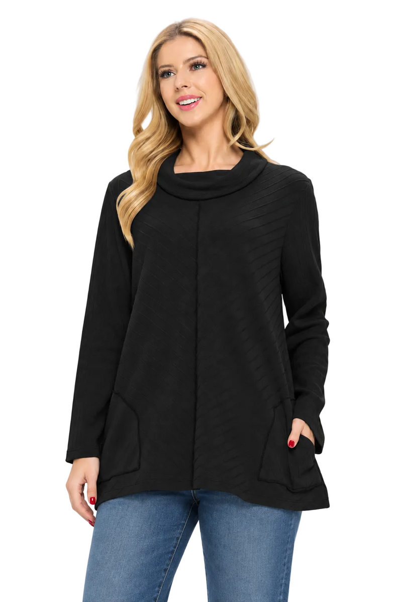 Cotton Diagonal-Rib Cowl-Neck Tunic - CS382