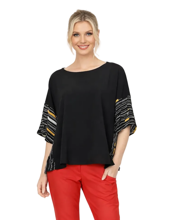 Soft Knit Stripe-Trim Dolman Sleeve Top  - 7020T
