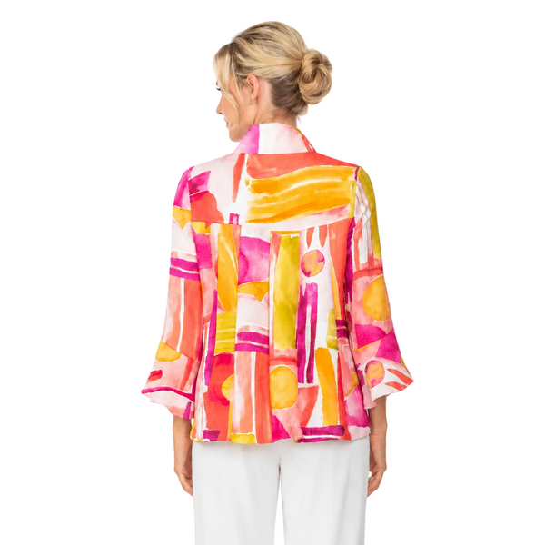 Abstract Watercolor Print Jacket in Pink/Multi - 6855J-PNK