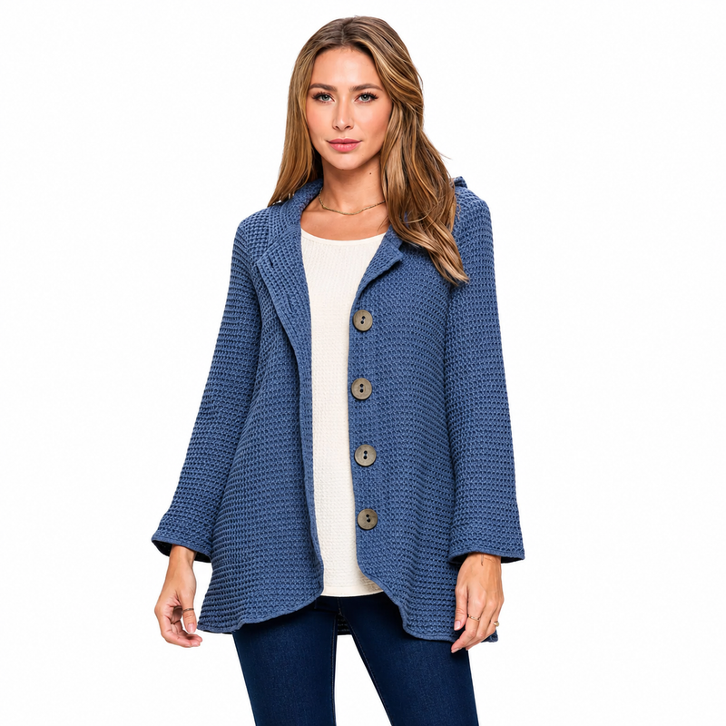 Waffle Knit Hoodie in Blue Indigo - BW116-IN
