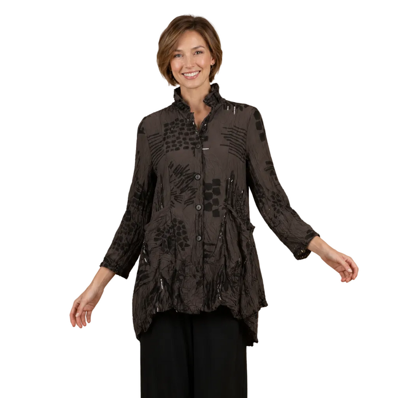 Just In! Soft Textured Tunic Jacket in Brown - 4296