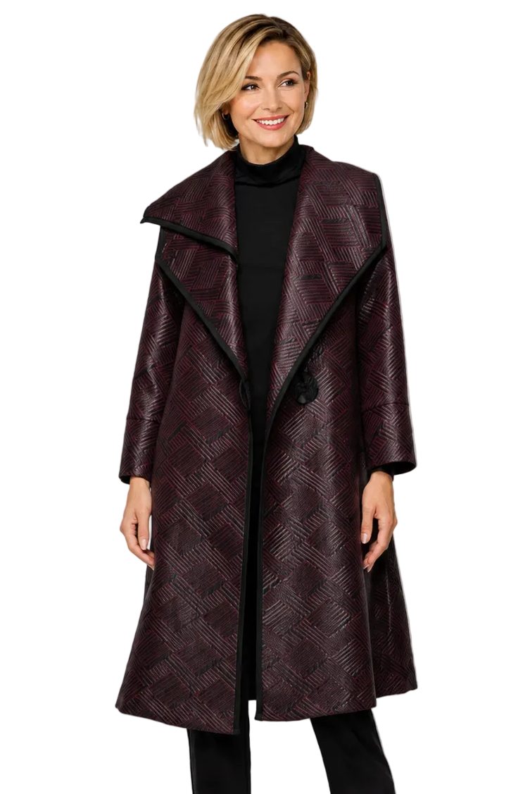 Just In! Textured Jacquard Jacket in Wine & Black - 7343J