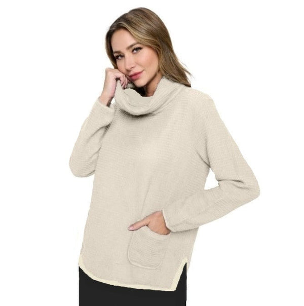 Focus  Cowl-Neck Tunic Top in Soy Latte - FW137-SL