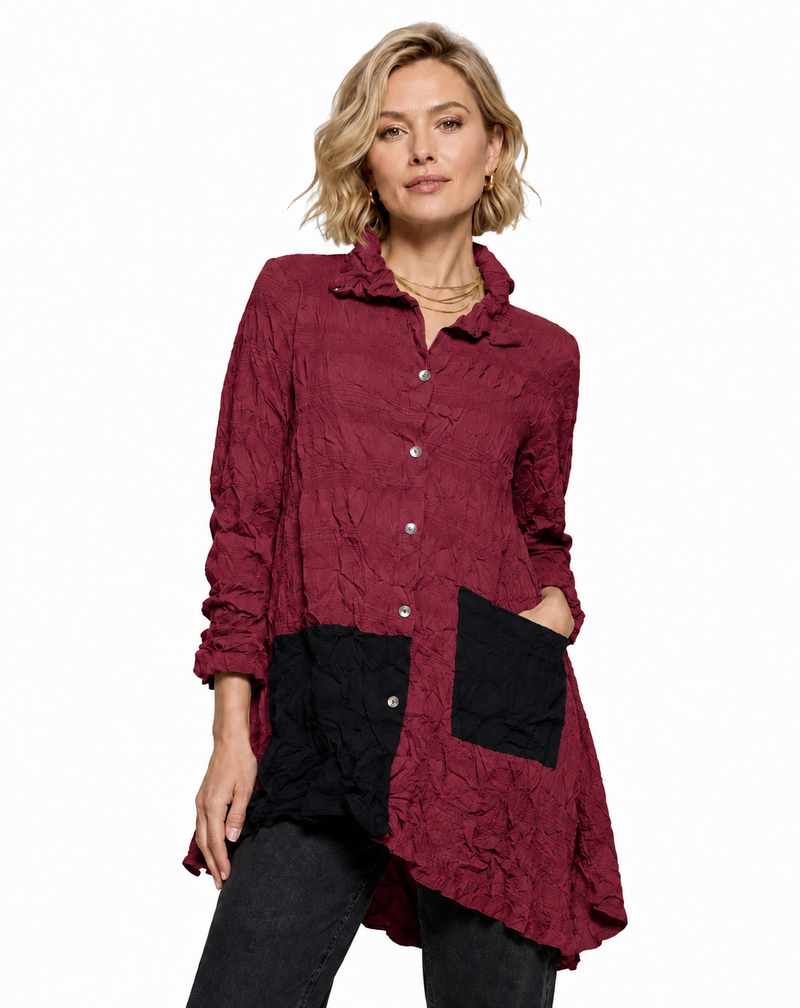 Adia Crinkled Woven Tunic Shirt - 765526
