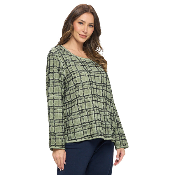 Focus Fashion Checkered Long Sleeve Tunic in Luna Olive - EC-428-OLV