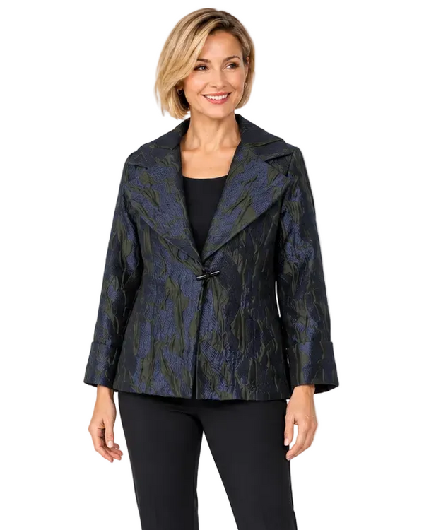 Just In! Textured Jacquard One-Button Jacket in Navy - 7946J
