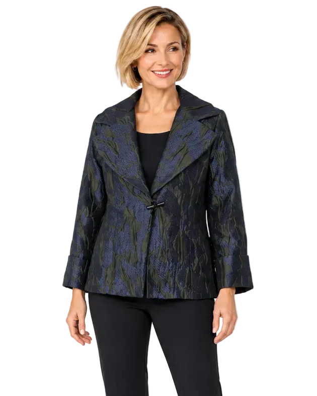 Just In! Textured Jacquard One-Button Jacket in Navy - 7946J