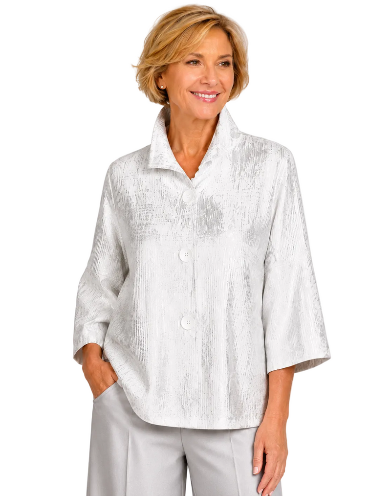 Textured Foil Jacket in Silver/White - 5093