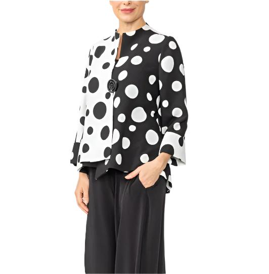 Just In! IC Collection Polka-Dot Asymmetric Jacket in Black & White - 7093J