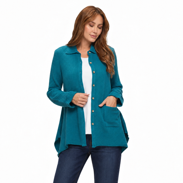 Cotton Waffle Tunic Shirt in Ocean - FW154-OCN