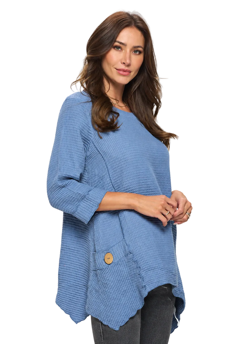 Soft Cotton Asymmetric Waffle Tunic - FW135-BLK