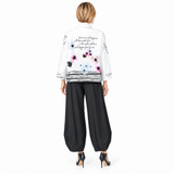 Floral & Script Print Cotton-Stretch Asymmetric Shirt - 7251B
