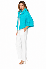 Floral Textured Zip Front Jacket in Turquoise - 7786J-TQ