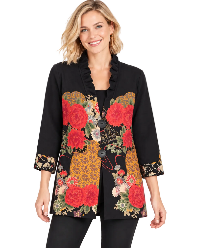 Asian-Inspired Floral Two-Button Jacket - CM114-BOUQ