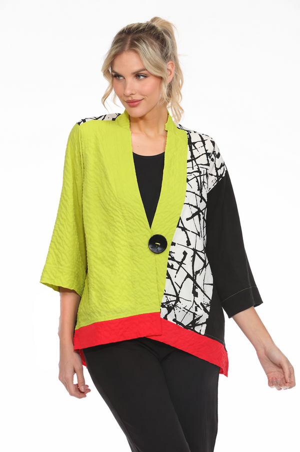 Colorblock Print Hi-Low Jacket in Key Lime/Multi - 4032 - Size S Only!