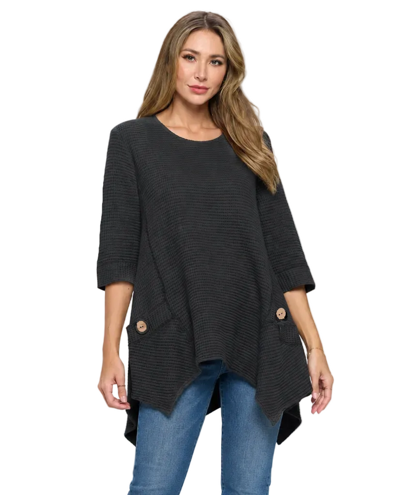 Soft Cotton Asymmetric Waffle Tunic - FW135-BLK