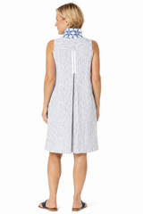 Crinkle Crepe Mix Print Dress in Marine Blue - 21686 - Size L Only!