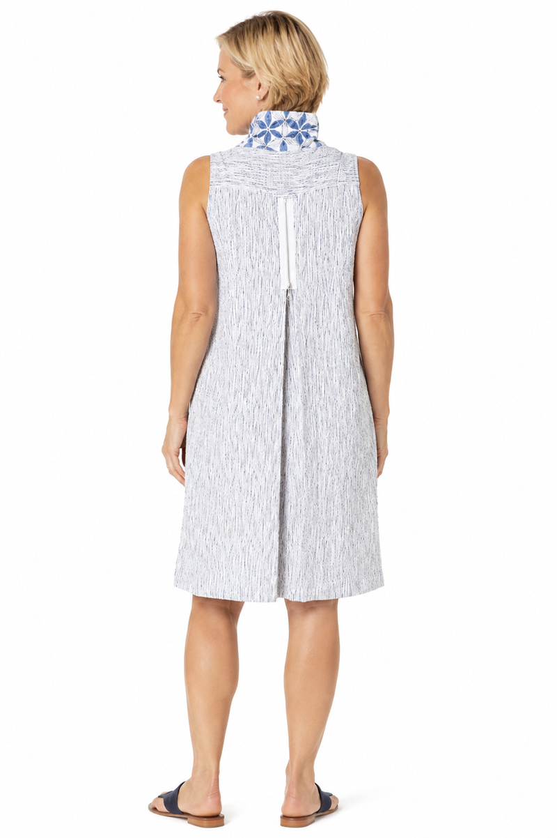 Crinkle Crepe Mix Print Dress in Marine Blue - 21686 - Size L Only!