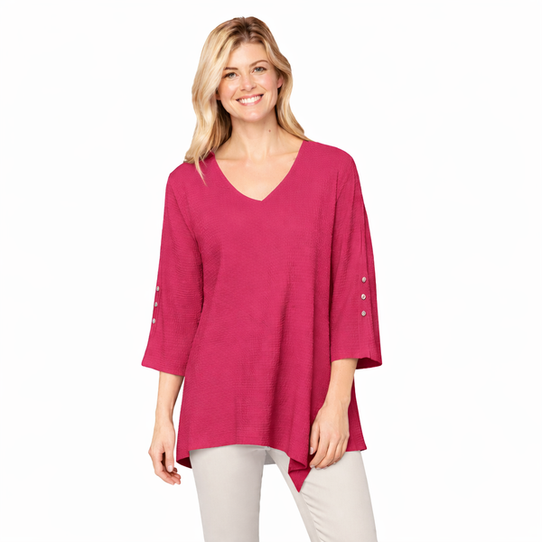 Asymmetric V-Neck Waffle Tunic in Pink Paradise - LW102-PNK