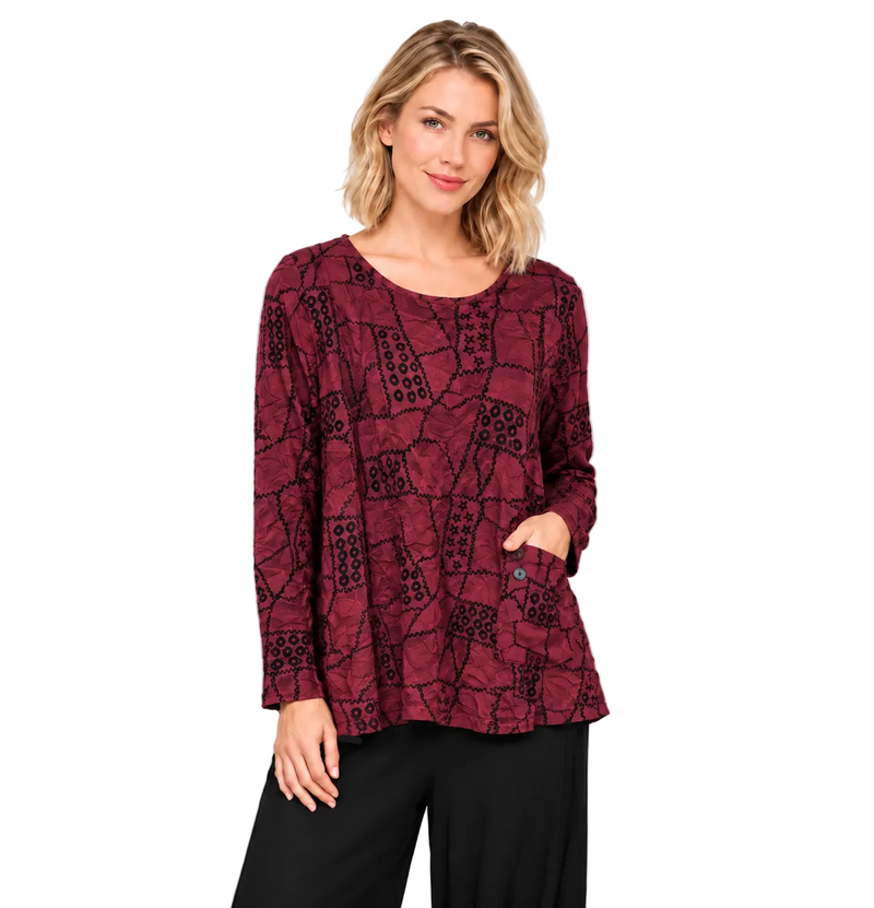 Gizel Crinkled-Knit Top in Rouge - CB62318