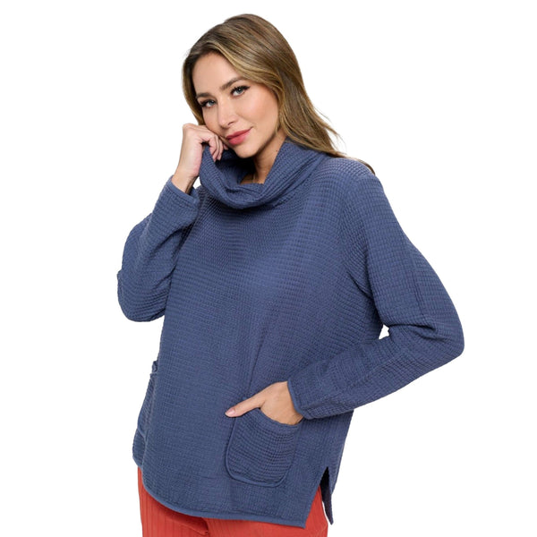 Focus Cowl-Neck Tunic Top in Blue Indigo - FW137-IN - Sizes L & XL Only!