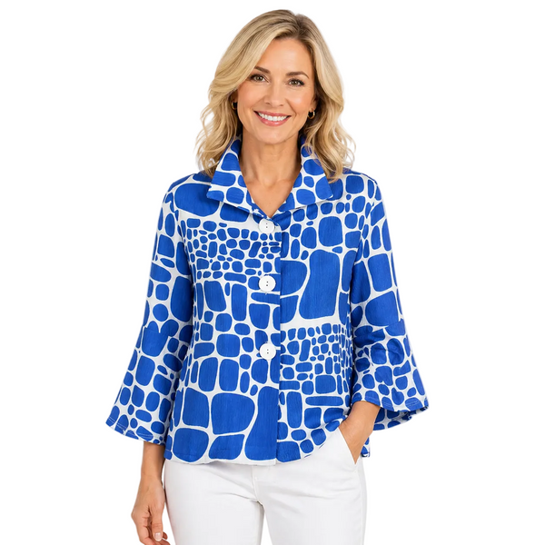 Abstract Tile Print Short Jacket in Blue - 5087-BLU - Sizes XL & XXL Only!