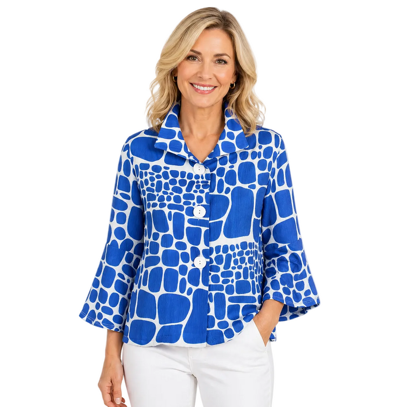 Abstract Tile Print Short Jacket in Blue - 5087-BLU - Size XXL Only!
