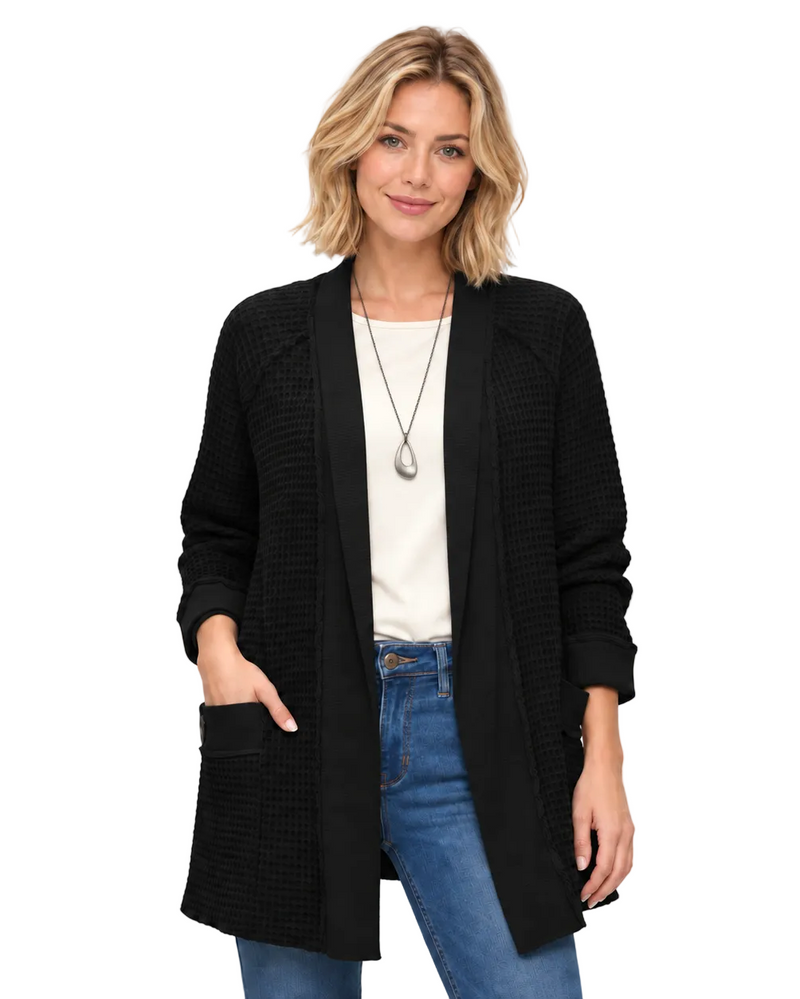 Open-Front Waffle-Knit Cardigan - BW104