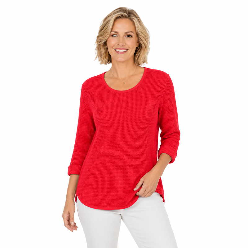 Lightweight Waffle Top in Brick Red - C691-RD