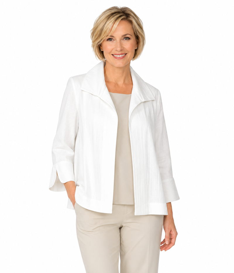 Textured Jacquard Open Front Jacket in White - 6289J-WT